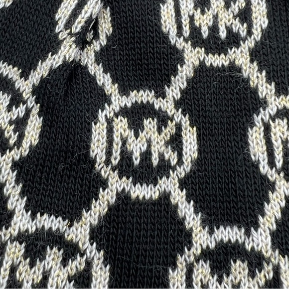 Michael Kors Hat MK Logo Black Cream & Gold Metallic Knit Winter Beanie NWT New - Picture 4 of 8